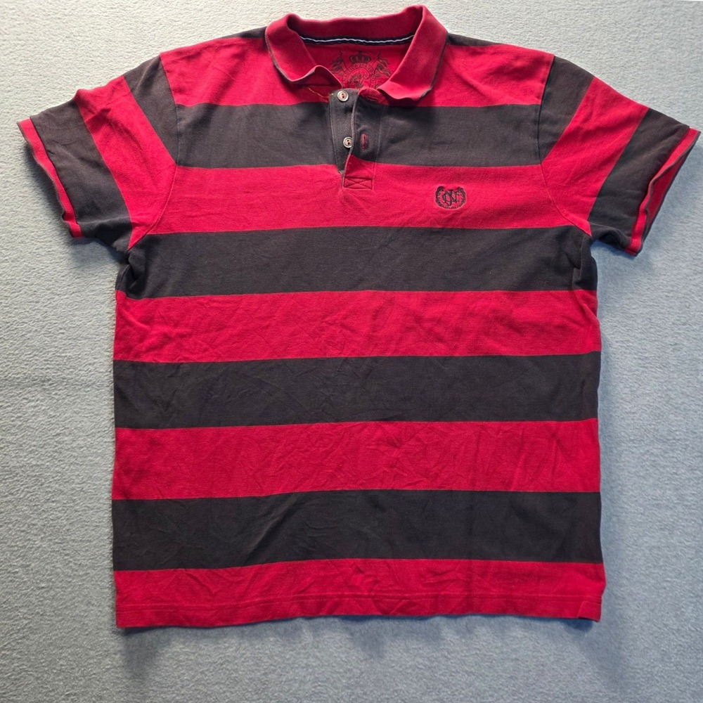 Nautica Jeans Co Polo Shirt Mens Large Red Black Stripe Casual Rugby Preppy